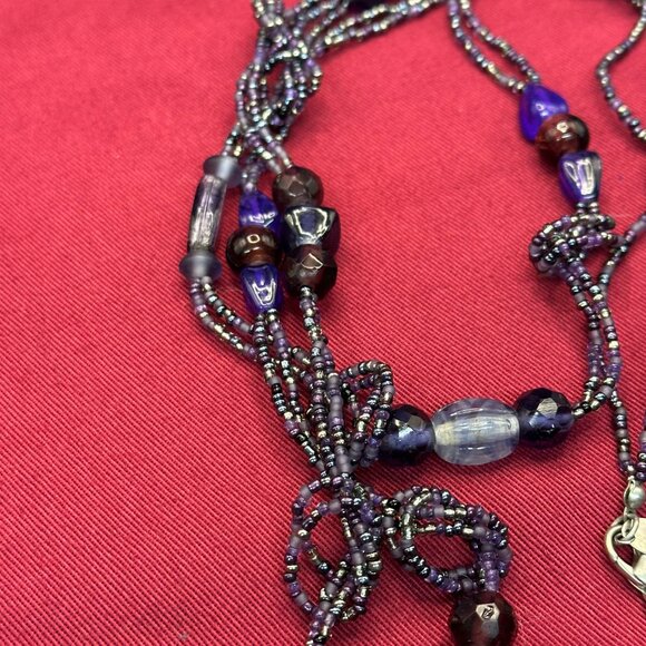 Super Long Coldwater Creek Shades of Purple Glass Bead Necklace - Picture 9 of 13